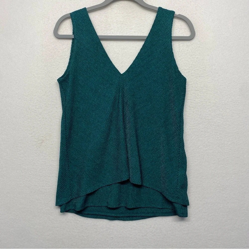 White House Black Market Ribbed Sparkle Tank Blouse Green Blue Teal‎ S